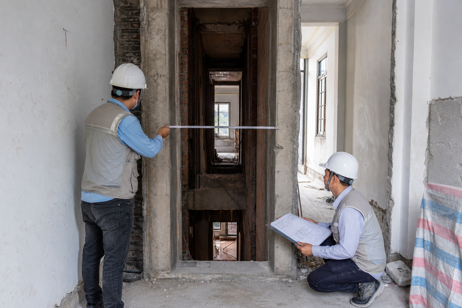 Khảo sát hố thang trong nhà phố đang cải tạo
