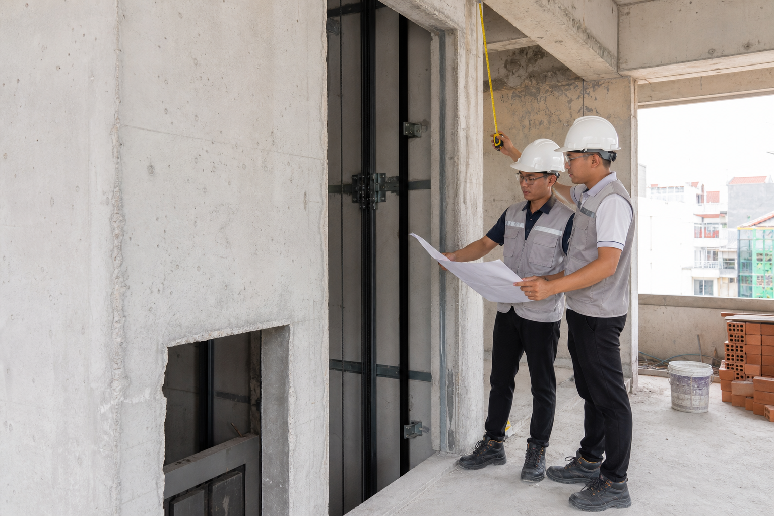 Khảo sát hố thang cho thang máy không phòng máy