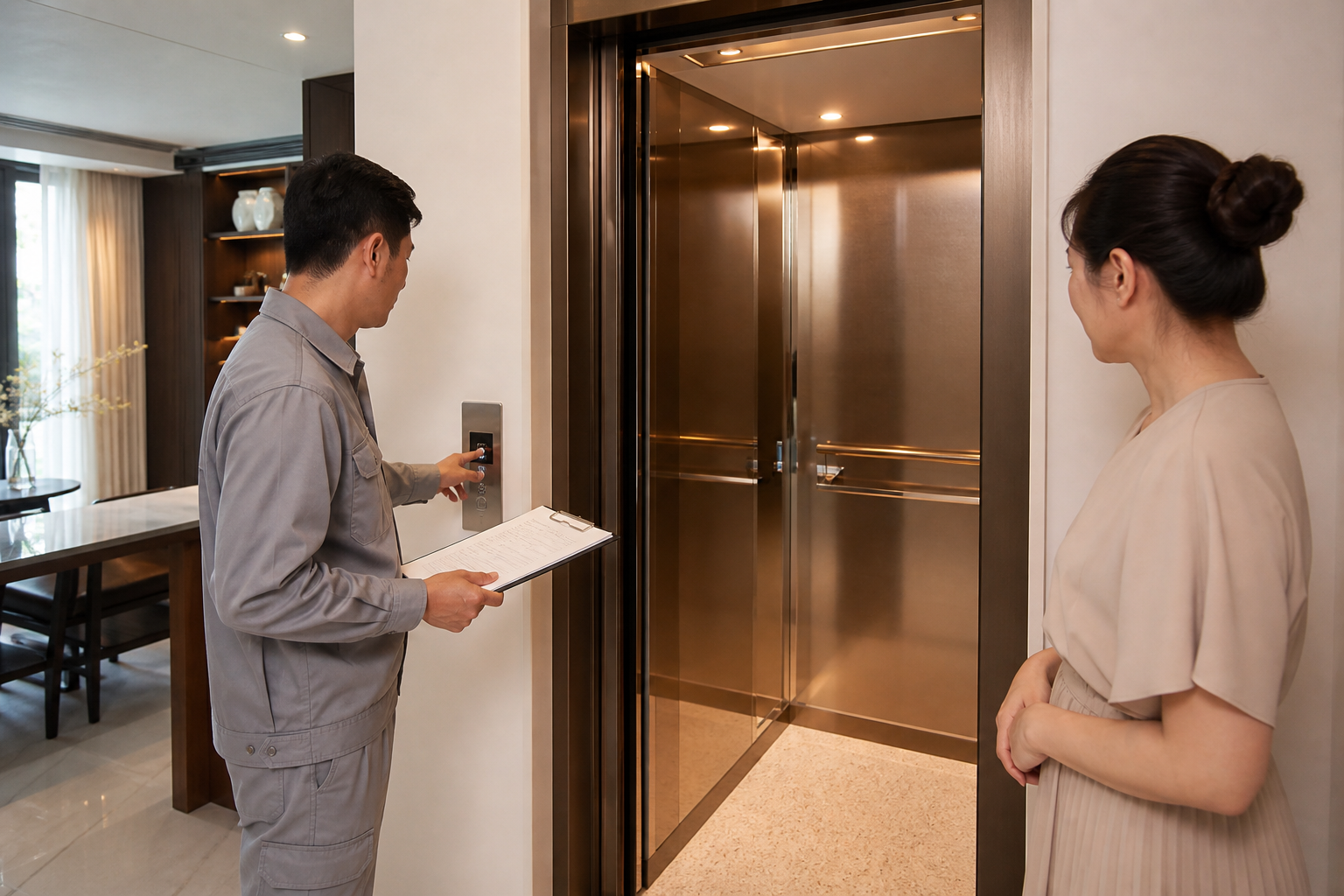 Kiểm tra vận hành cabin thang máy trước bàn giao